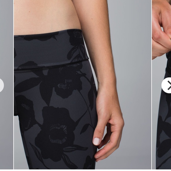 Lululemon- HR Wunder Under Flat Inky Floral- Sz 10- 28”- FoldOver- Coal Black - Picture 7 of 14